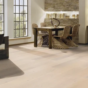 Oyster cream with white seasalt flecks - Oiled and brushed engineered oak floor London stock 190mm